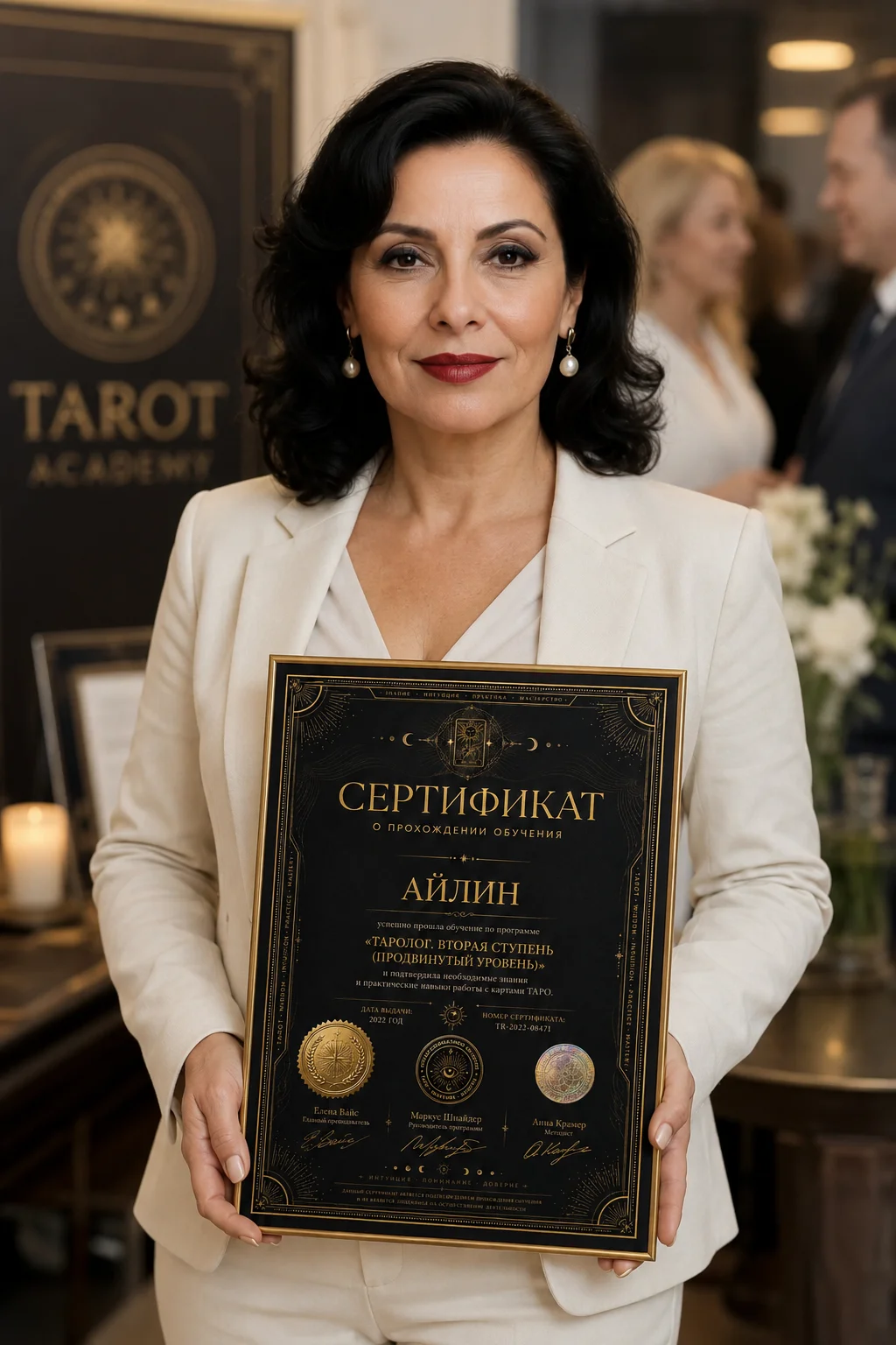 Айлин на вручении сертификата Таролога